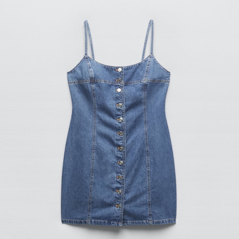 Zara women buttoned denim dress